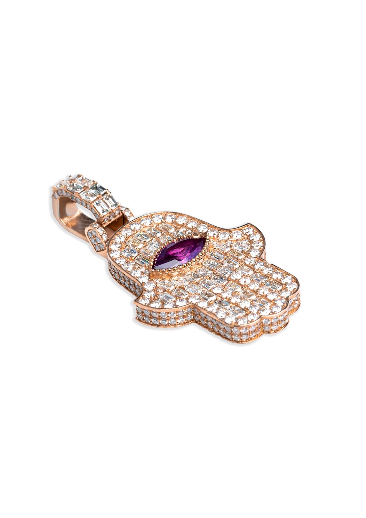 Diamond Hamsa Pendant, 14K Rose Gold 8.50ct (2 of 2)