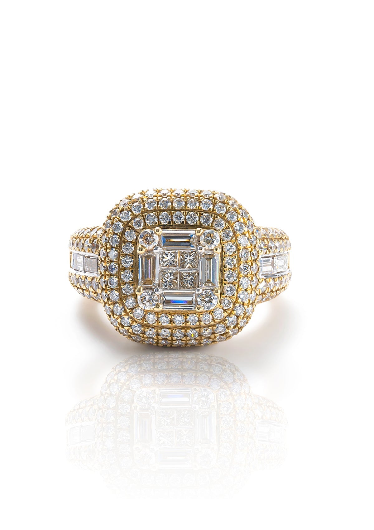 Diamond Baguette Ring, 14K Yellow Gold 4.50ct
