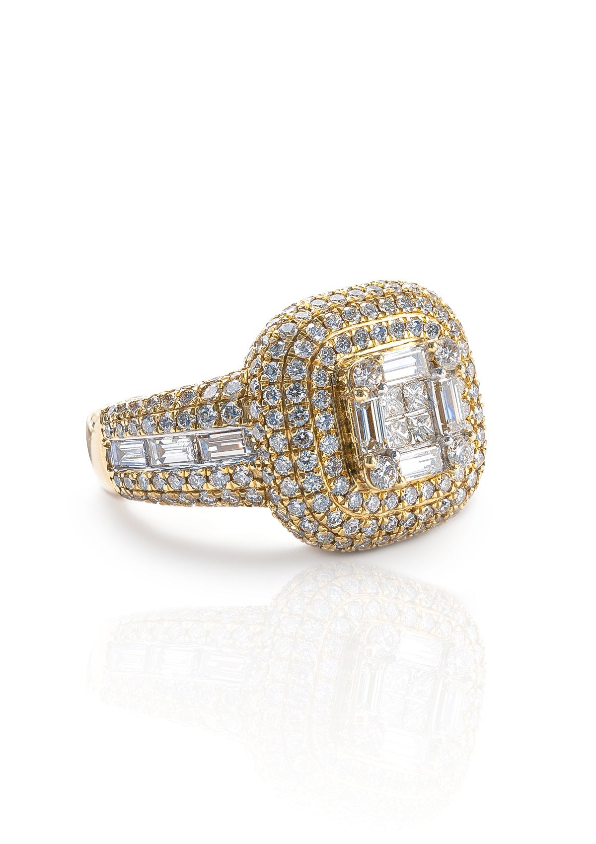 Diamond Baguette Ring, 14K Yellow Gold 4.50ct view 2