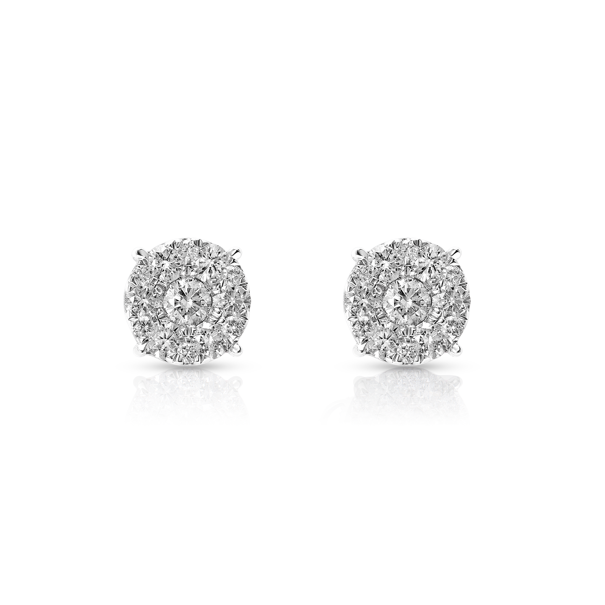 Diamond Cluster Earrings, 14K White Gold 2.50ct