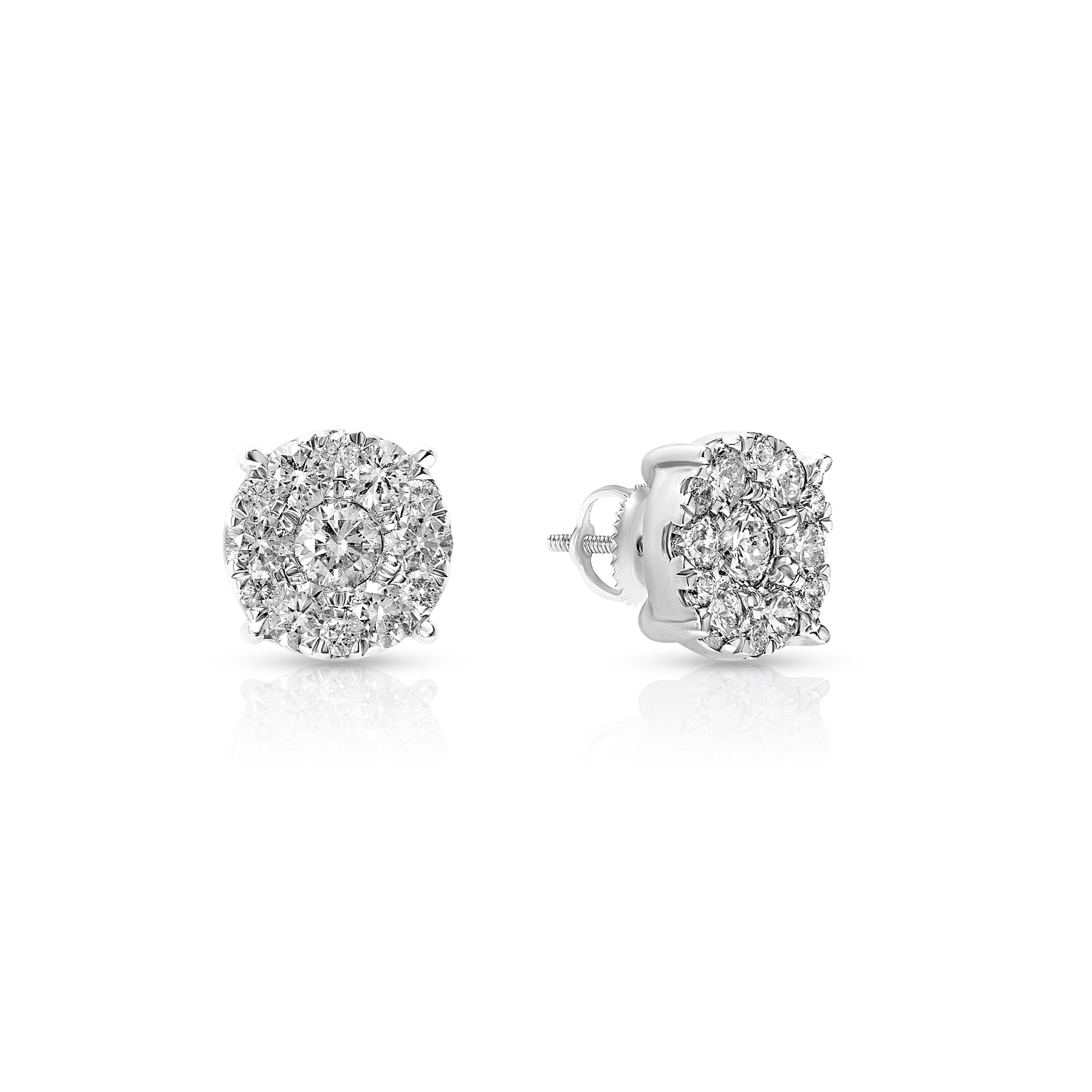 Diamond Cluster Earrings, 14K White Gold 2.50ct view 2
