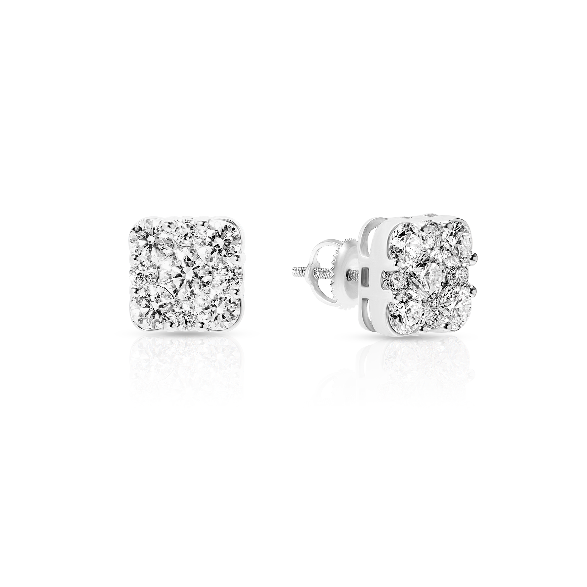Diamond Cluster Earrings, 14K White Gold 2.00ct view 2