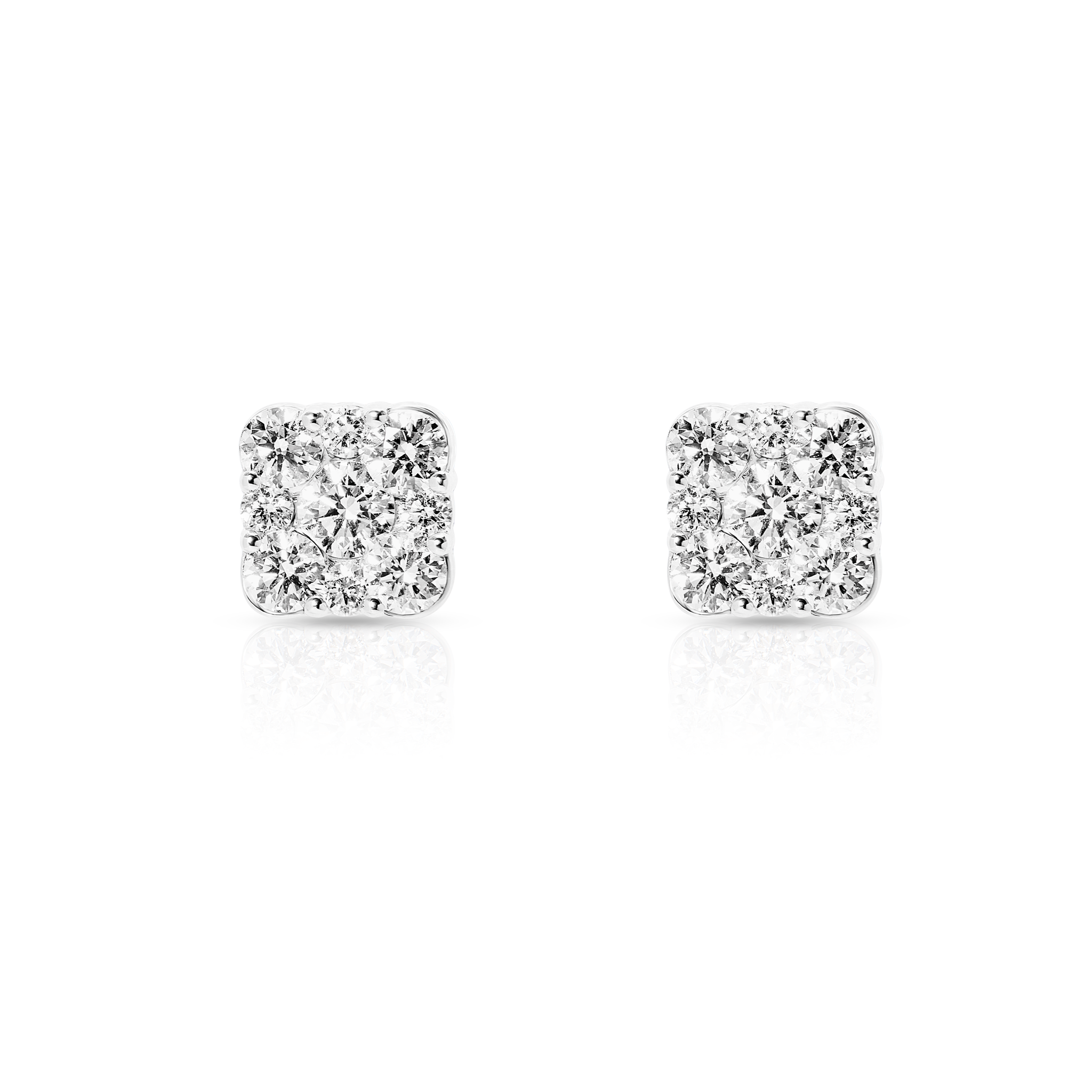 Diamond Cluster Earrings, 14K White Gold 2.00ct