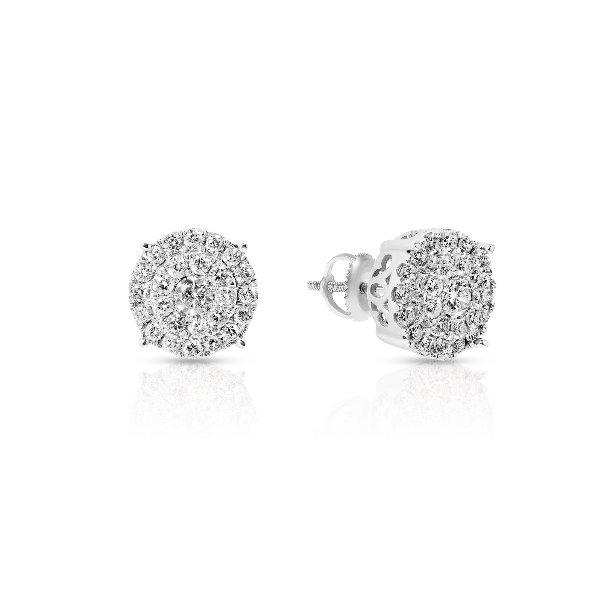 Diamond Cluster Earrings, 14K White Gold 2.60ct view 2