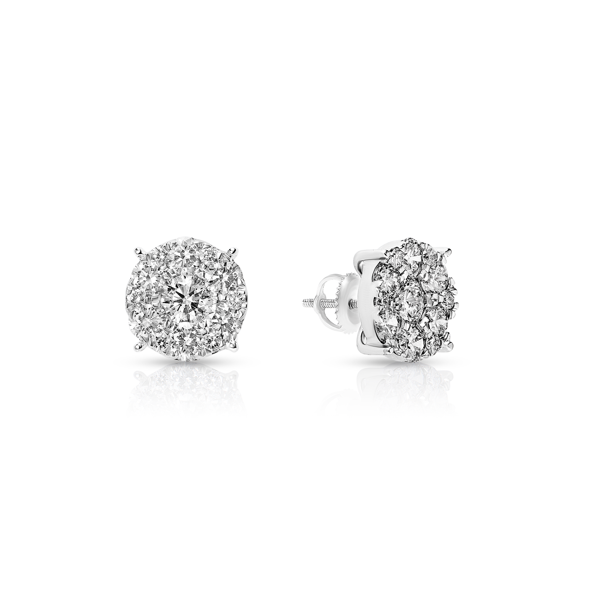 Diamond Cluster Earrings, 14K White Gold 1.49ct view 2