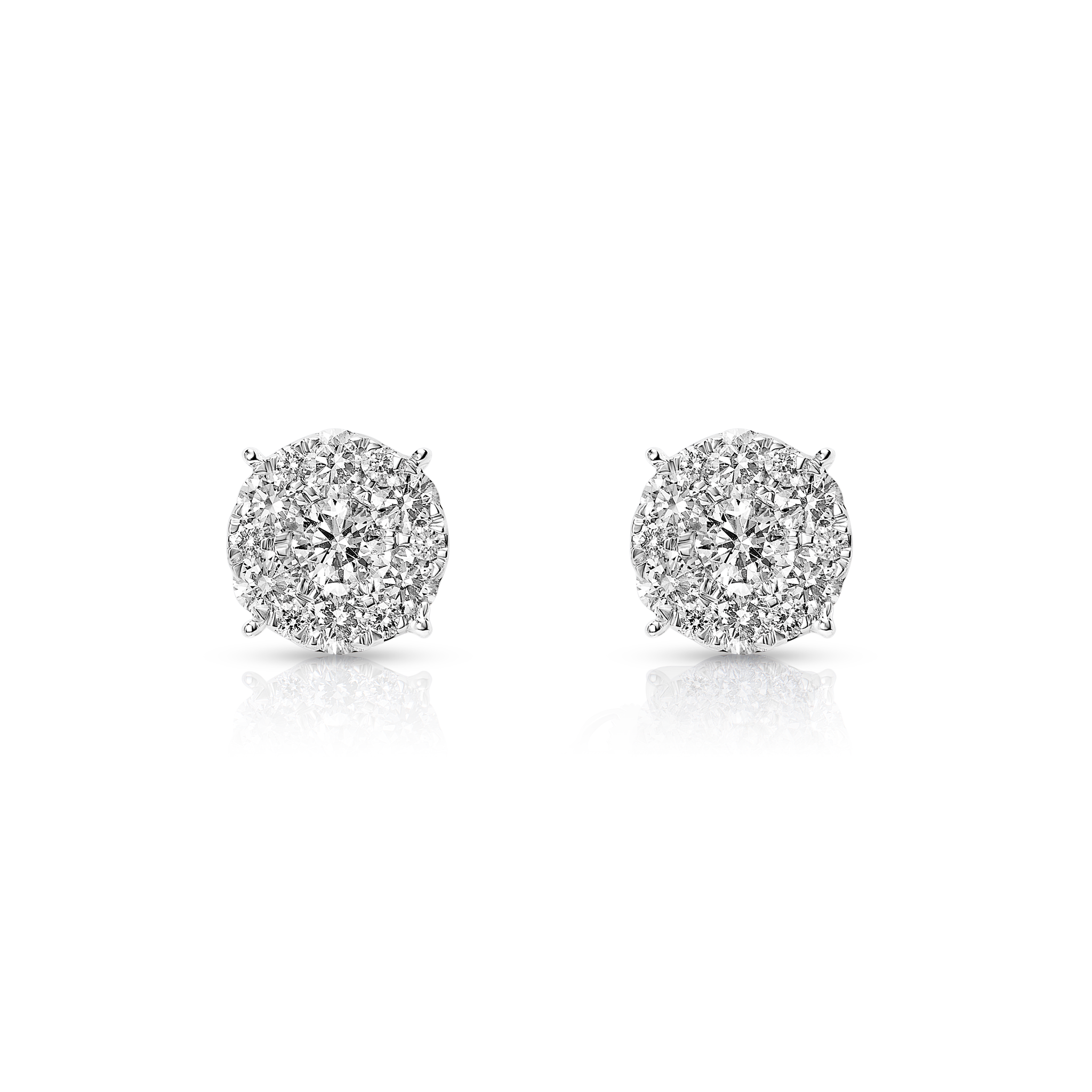 Diamond Cluster Earrings, 14K White Gold 1.49ct