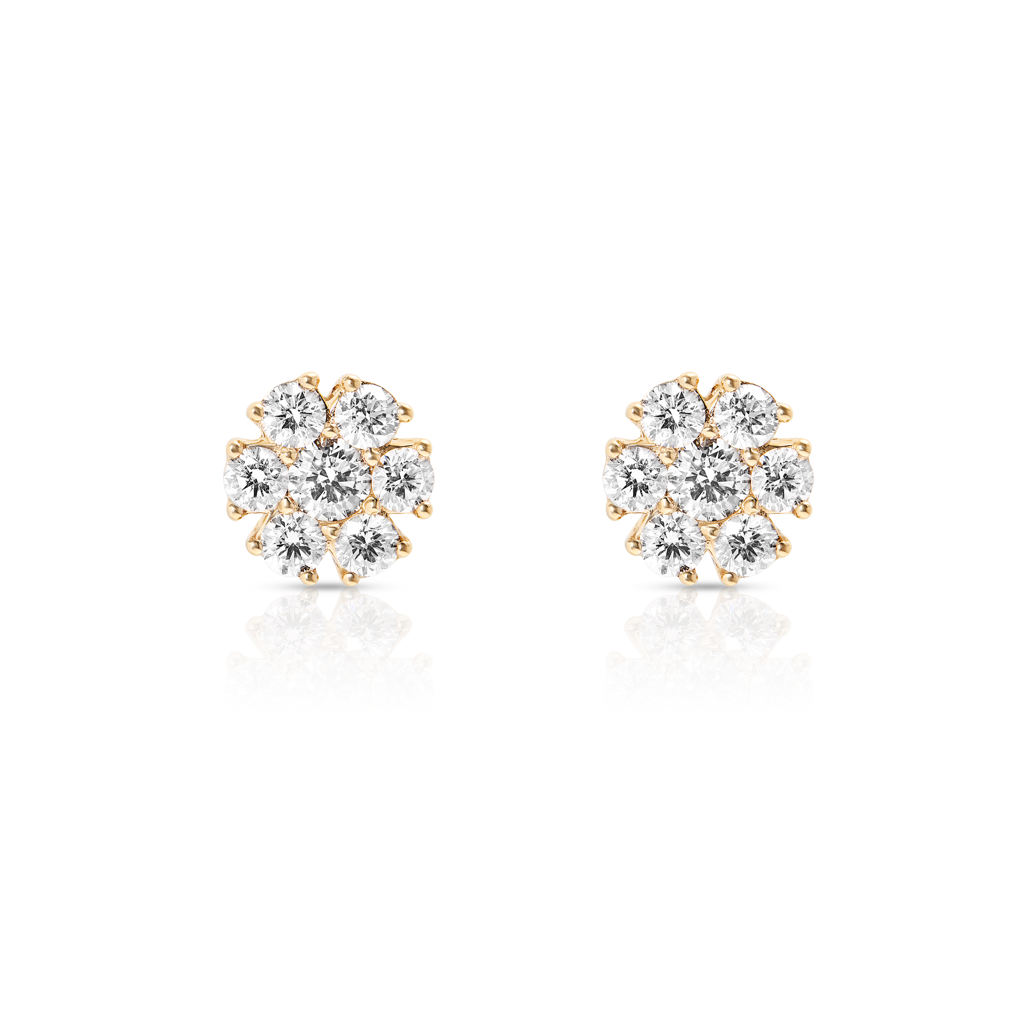 Flower Cluster Earrings, 14K Yellow Gold 2.97ct