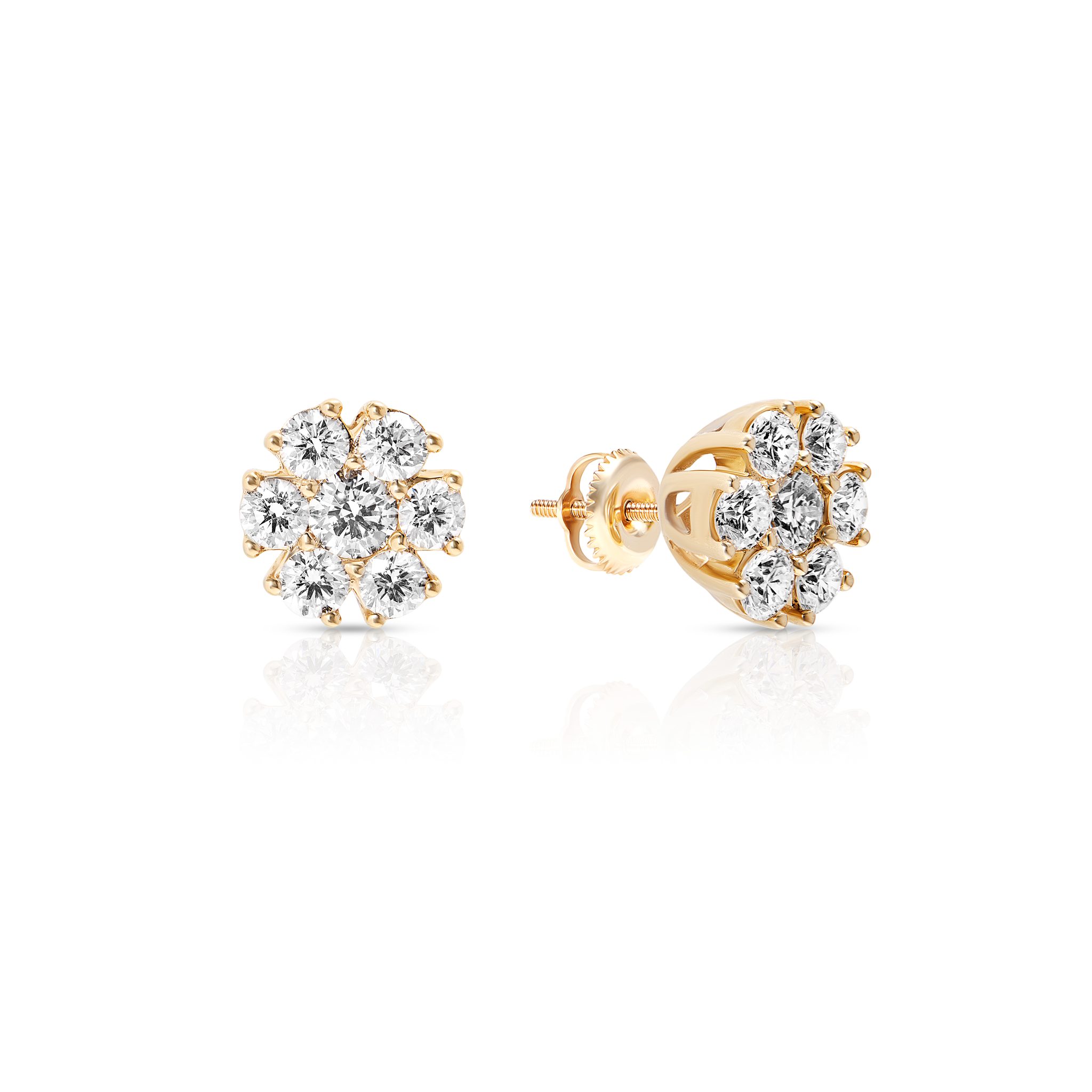 Flower Cluster Earrings, 14K Yellow Gold 2.97ct view 2