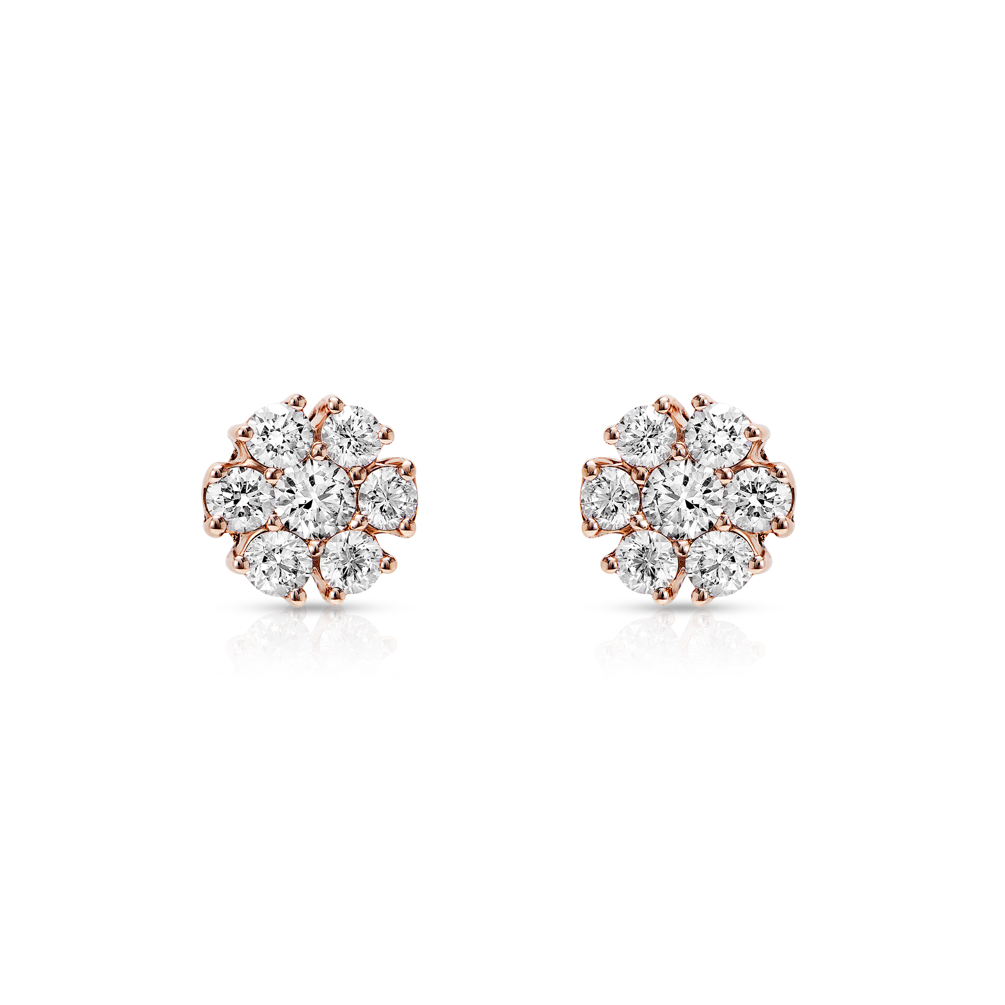 Flower Cluster Earrings, 14K Rose Gold 2.43ct