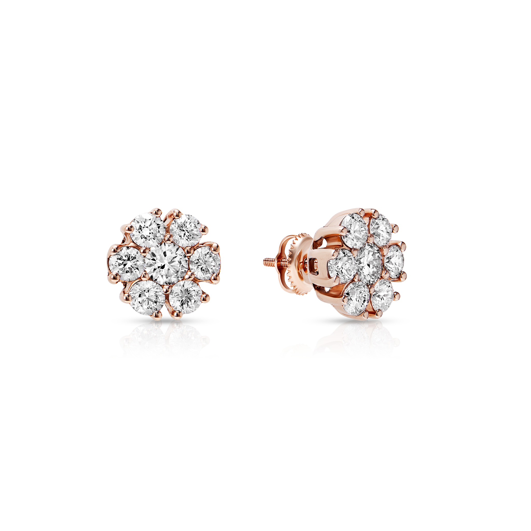 Flower Cluster Earrings, 14K Rose Gold 2.43ct view 2