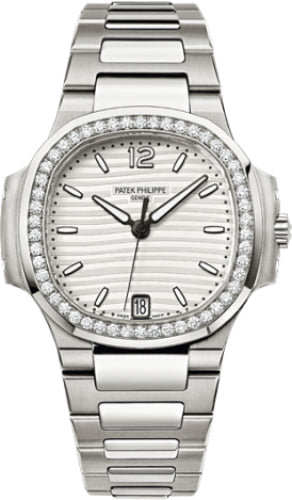 Patek Philippe Nautilus 33.6mm Stainless Steel Silver Dial Diamond Bezel – 7018/1A-001