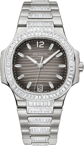 Patek Philippe Nautilus 33.6mm White Gold Charcoal Grey Dial Diamond Bezel – 7014/1G-001