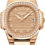 Patek Philippe Nautilus 32mm Rose Gold Golden Dial Diamond Bezel – 7010R-012