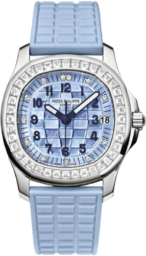 Patek Philippe Aquanaut Luce 40mm White Gold Blue Mother-of-Pearl Dial Diamond Bezel Leather Strap – 5072G-001