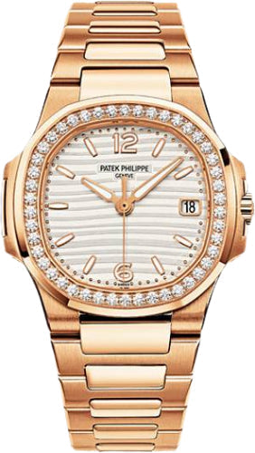 Patek Philippe Nautilus Quartz 32mm Rose Gold Silvery Opaline Dial Diamond Bezel – 7010/1R-011