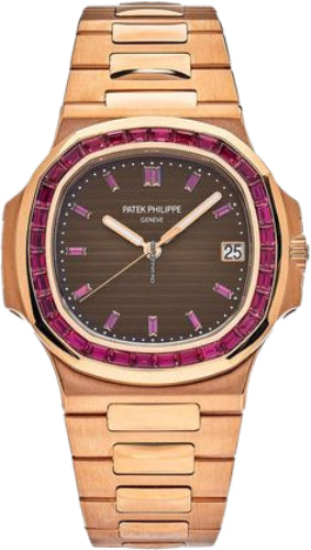 Patek Philippe Nautilus 40mm Rose Gold Brown Dial Ruby-Set Bezel Rose Gold Bracelet – 5723/112R-001