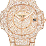 Patek Philippe Nautilus 33.6mm Rose Gold Diamond Pavé Dial Rose Gold Domed Bezel – 7021/1R