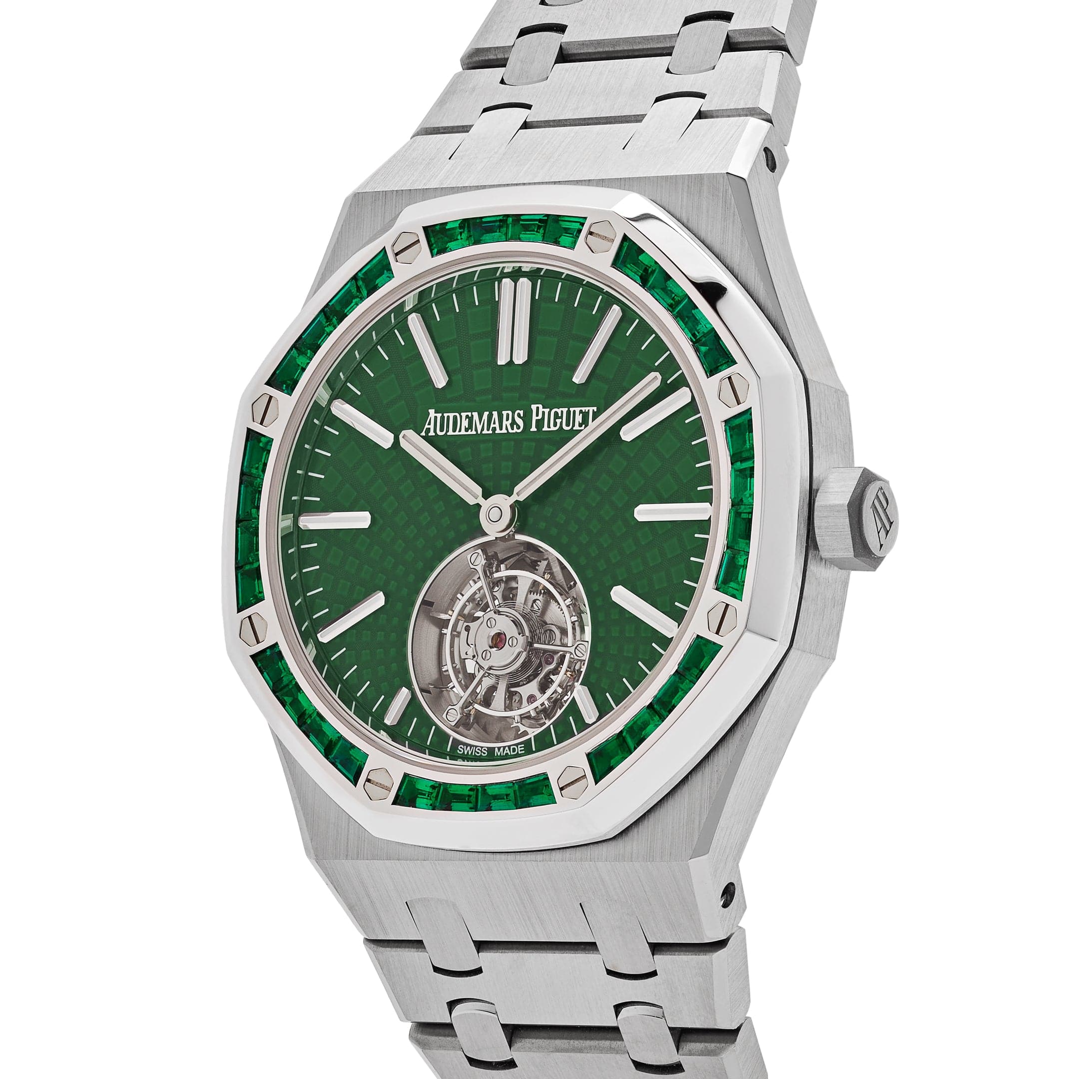 Audemars Piguet Royal Oak 26532IC.EE.1220TI.01 Selfwinding Flying Tourbillon Titanium White Gold Emerald Bezel Limited Edition (2024) view 4