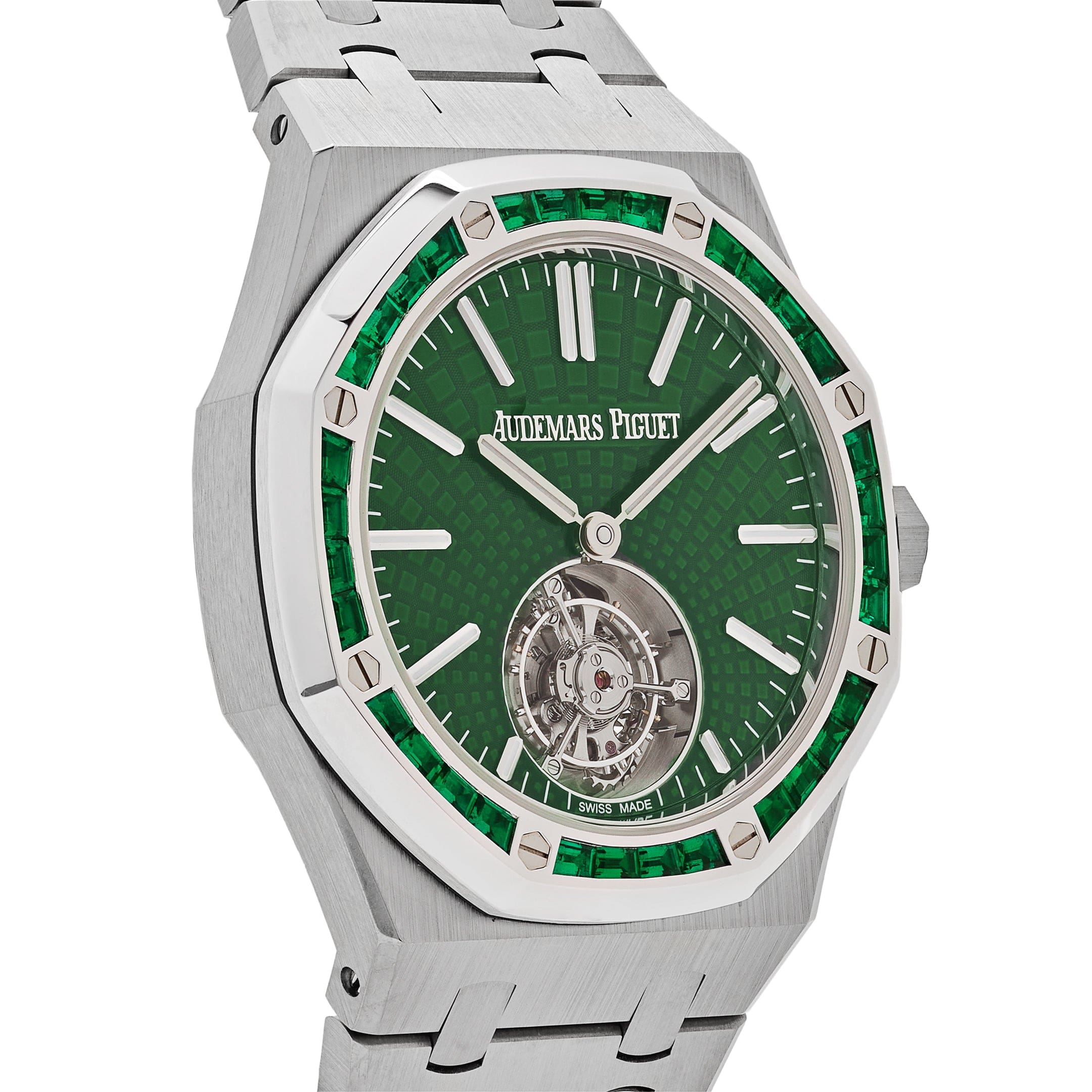 Audemars Piguet Royal Oak 26532IC.EE.1220TI.01 Selfwinding Flying Tourbillon Titanium White Gold Emerald Bezel Limited Edition (2024) view 3