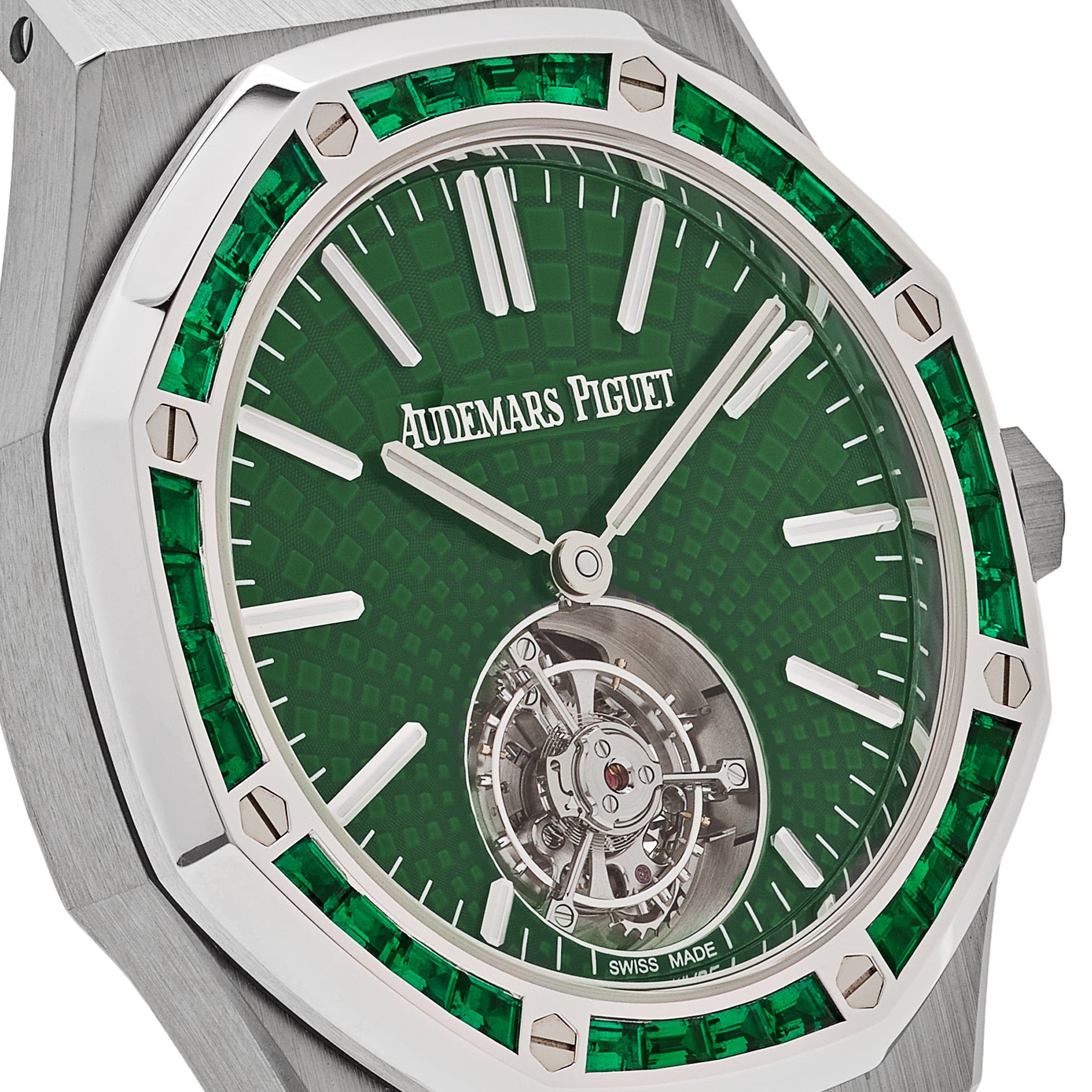 Audemars Piguet Royal Oak 26532IC.EE.1220TI.01 Selfwinding Flying Tourbillon Titanium White Gold Emerald Bezel Limited Edition (2024) view 5