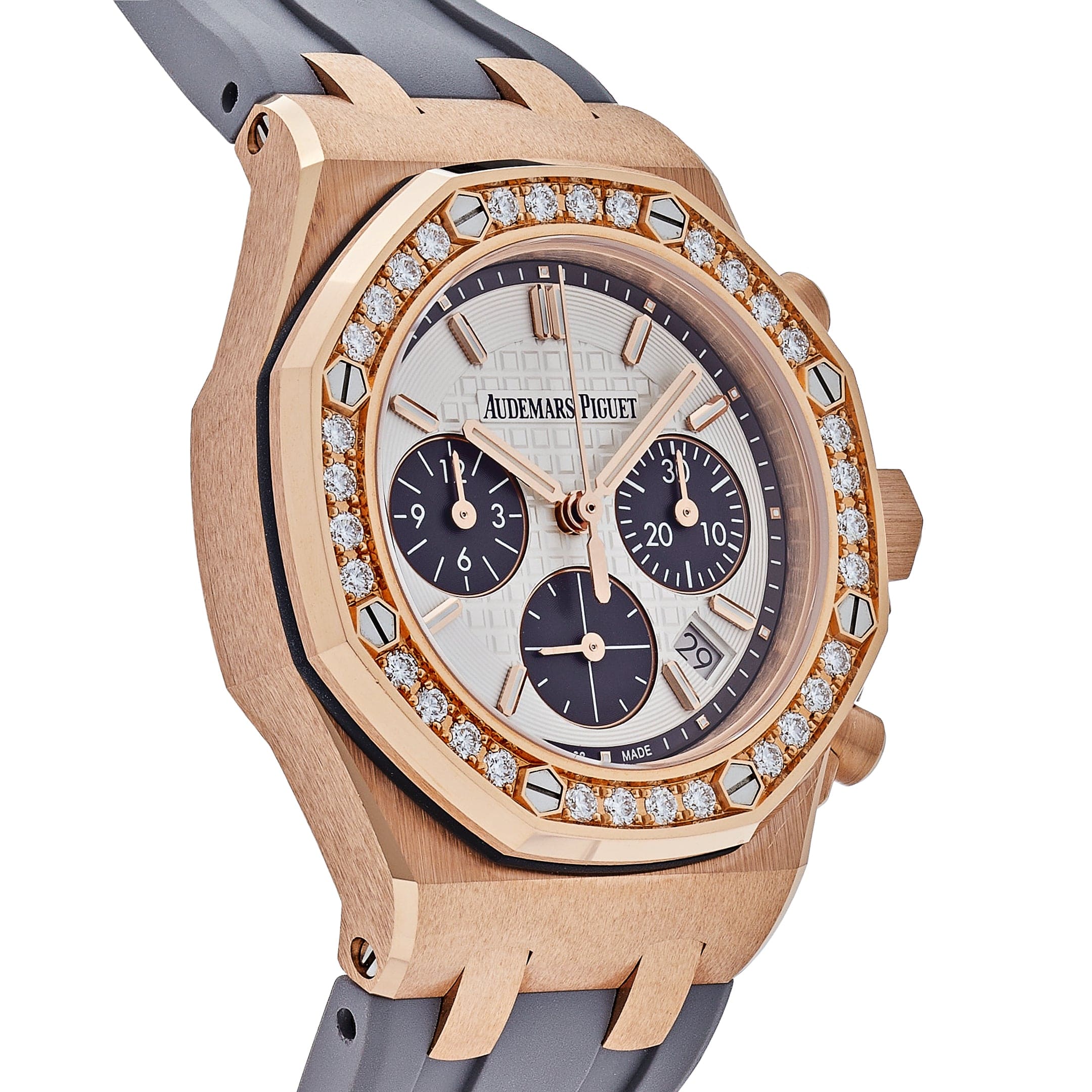 Audemars Piguet Royal Oak Offshore 26231OR.ZZ.D003CA.01 'Ladies' Rose Gold Diamond Bezel Silver Dial view 4