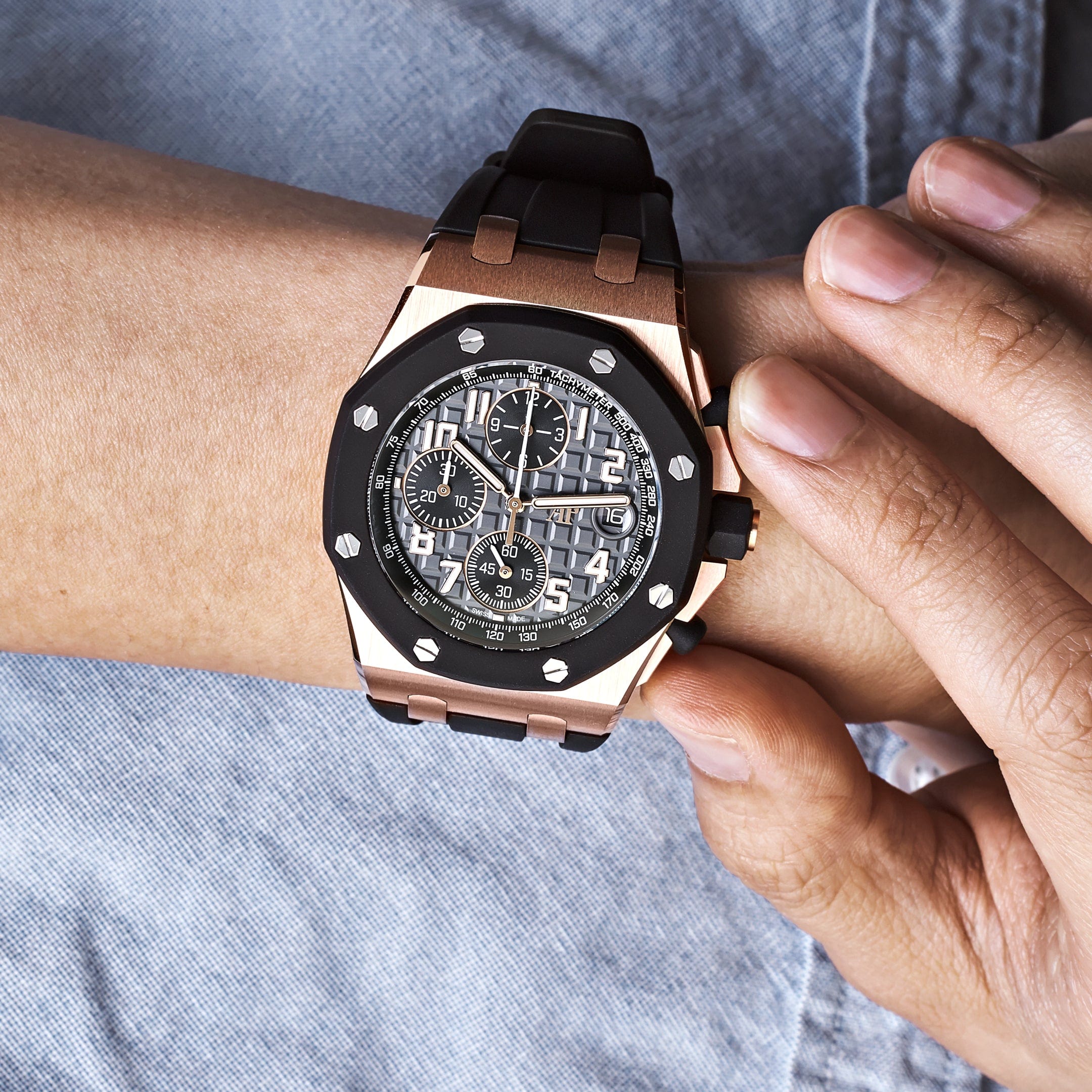 Audemars Piguet Royal Oak Offshore 26238OK.OO.A002CA.01 Chronograph Rose Gold Black Dial view 2