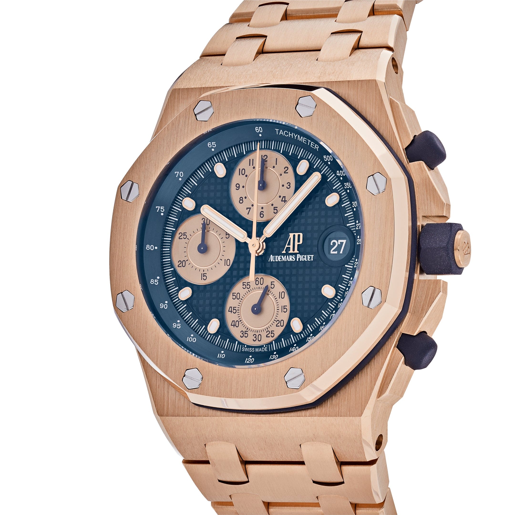 Audemars Piguet Royal Oak Offshore 26238OR.OO.2000OR.01 Chronograph 'Brick' Rose Gold Blue Dial view 3