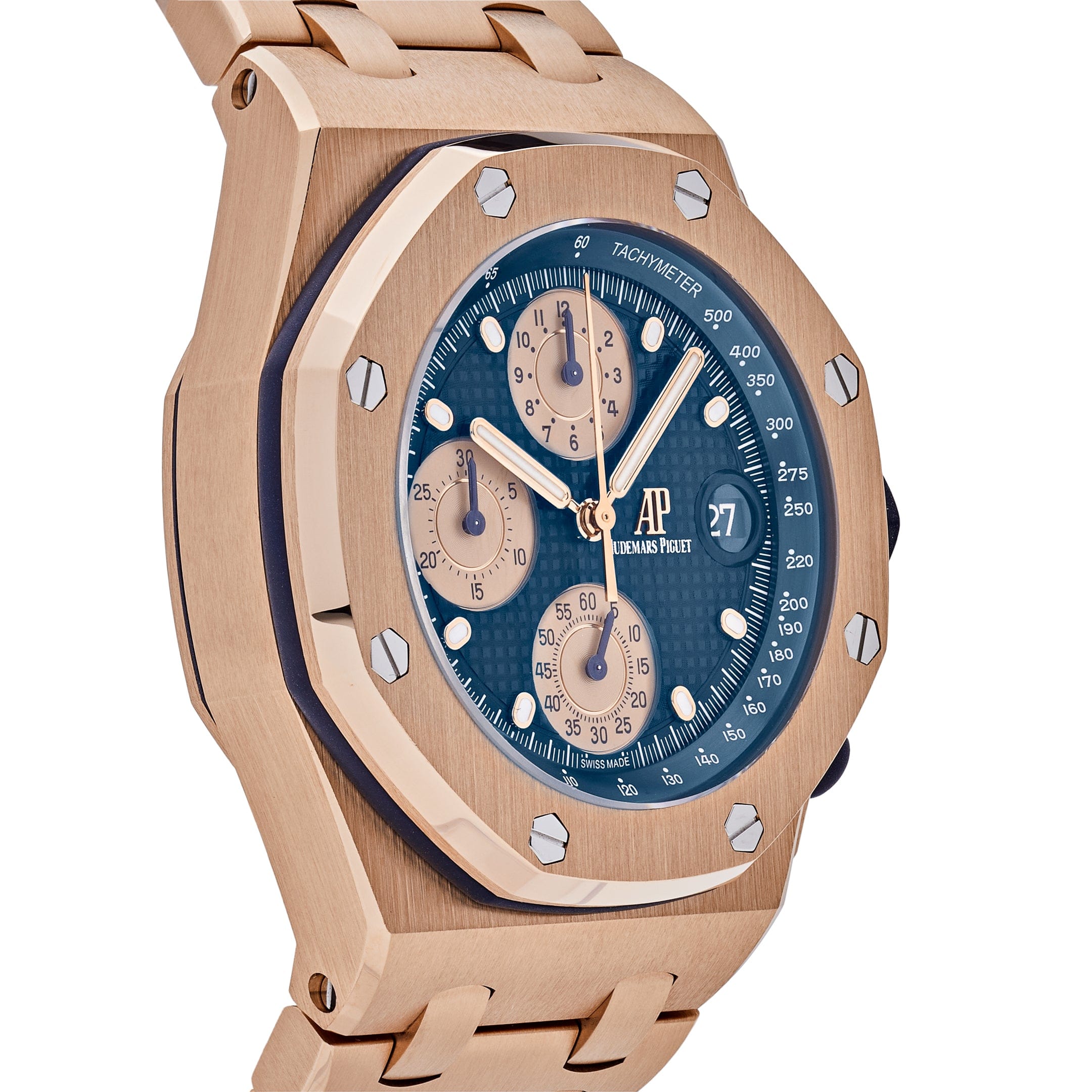 Audemars Piguet Royal Oak Offshore 26238OR.OO.2000OR.01 Chronograph 'Brick' Rose Gold Blue Dial view 4