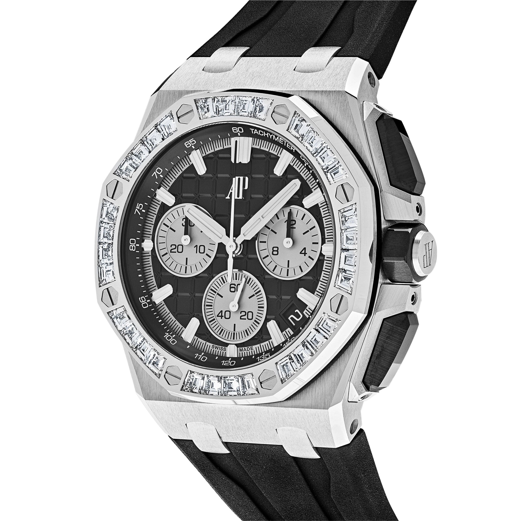 Audemars Piguet Royal Oak Offshore 26424BC.ZZ.D002CA.01 Selfwinding Chronograph White Gold Diamond Bezel Black Dial view 2