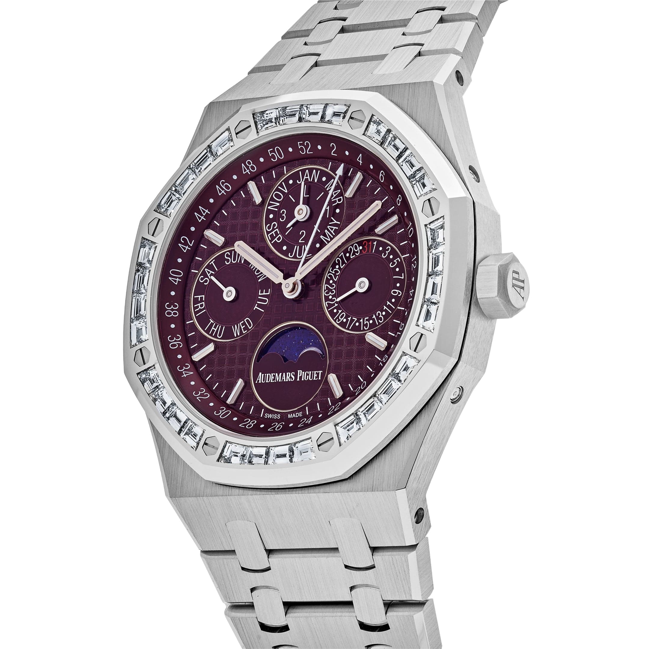 Audemars Piguet Royal Oak Perpetual Calendar 26598BC.ZZ.1220BC.01 'Special Edition' White Gold Burgundy Dial Diamond Bezel (2024) view 3
