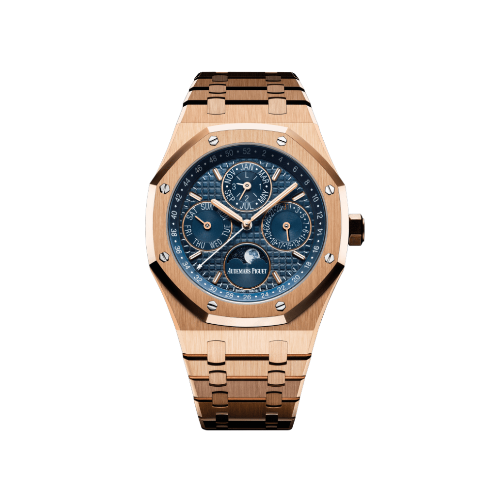 Audemars Piguet Royal Oak Perpetual Calendar 26574OR.OO.1220OR.02 Rose Gold Blue Dial view 2