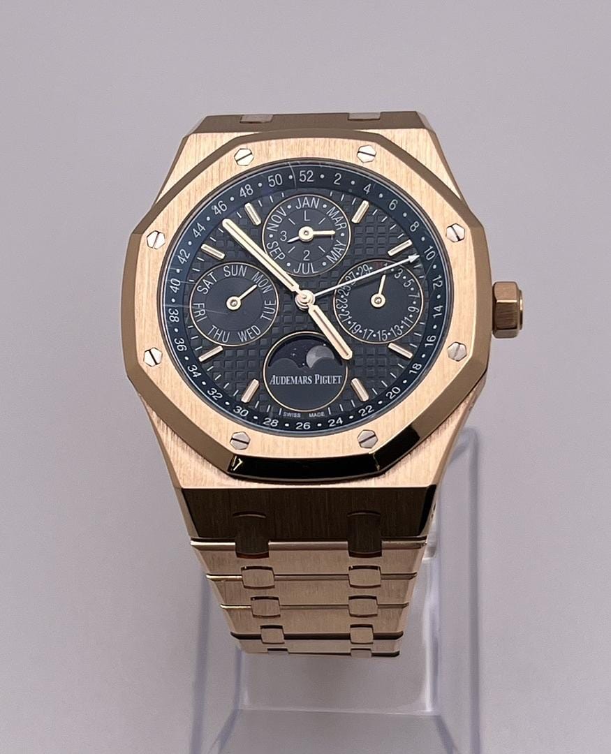 Audemars Piguet Royal Oak Perpetual Calendar 26574OR.OO.1220OR.02 Rose Gold Blue Dial view 3