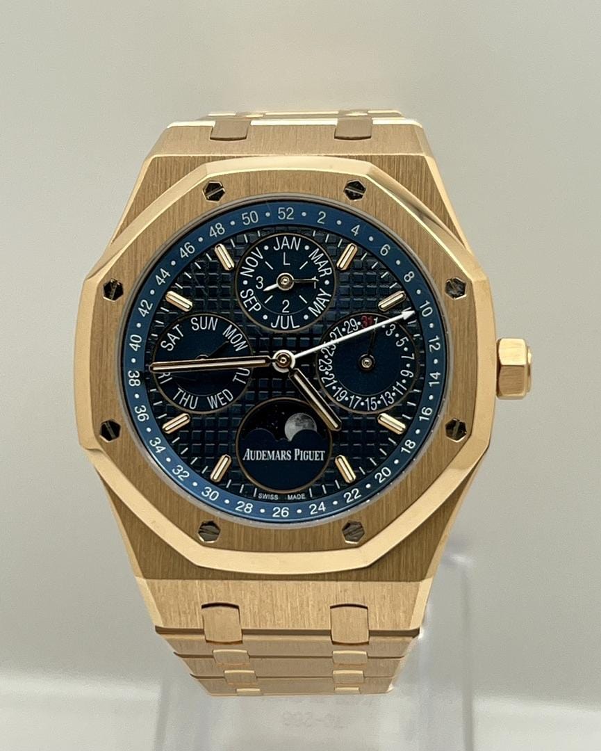 Audemars Piguet Royal Oak Perpetual Calendar 26574OR.OO.1220OR.02 Rose Gold Blue Dial view 5