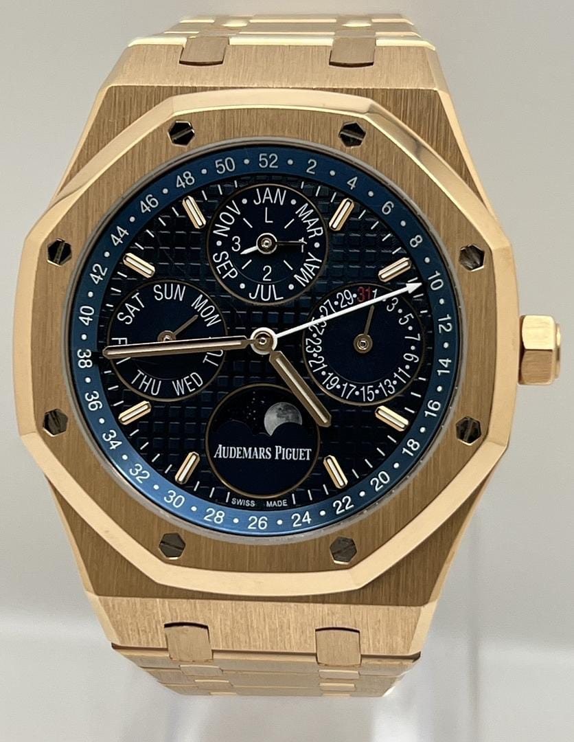 Audemars Piguet Royal Oak Perpetual Calendar 26574OR.OO.1220OR.02 Rose Gold Blue Dial view 7