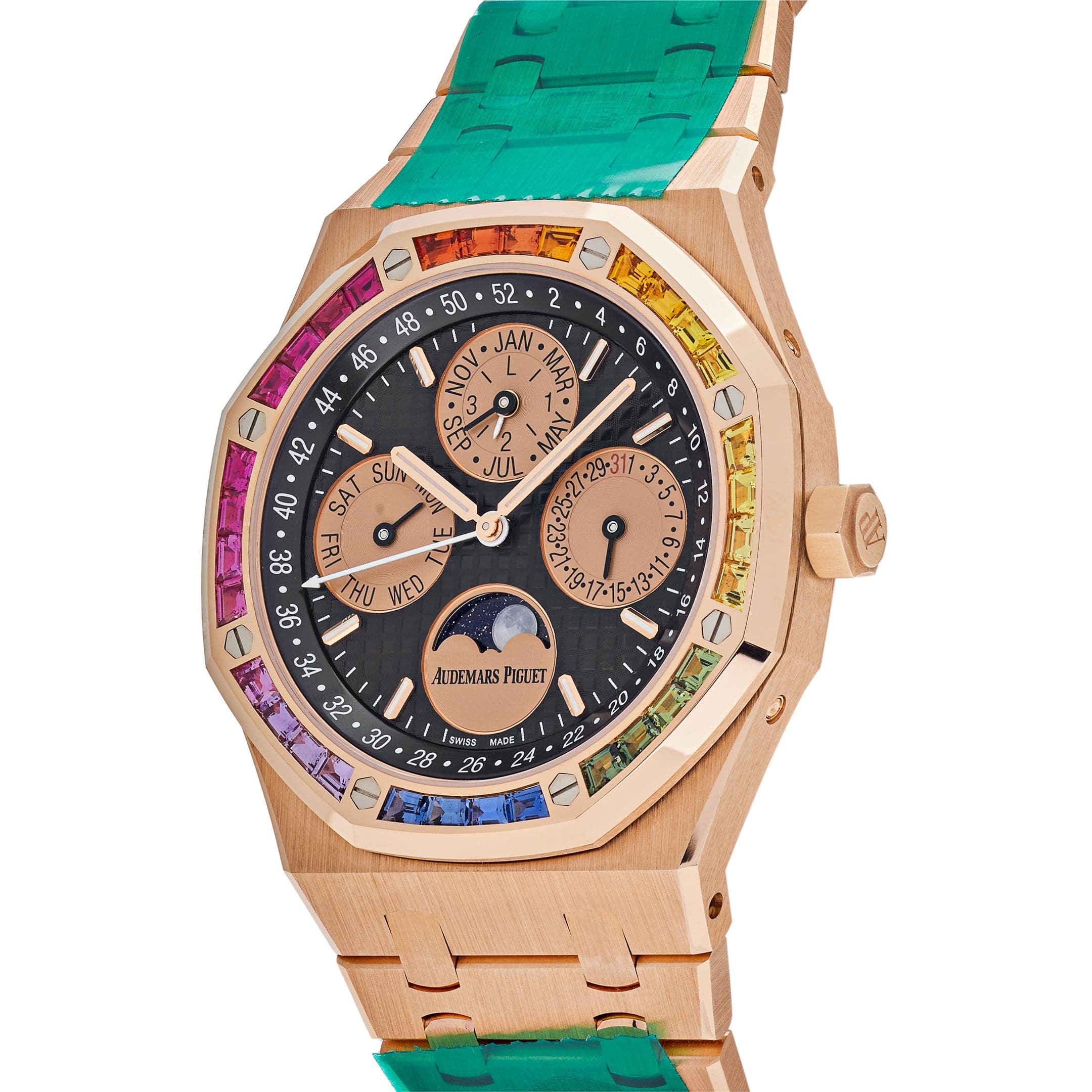 Audemars Piguet Royal Oak Perpetual Calendar 26614OR.YY.1220OR.01 Rose Gold Rainbow Bezel Black Dial Limited Edition view 2