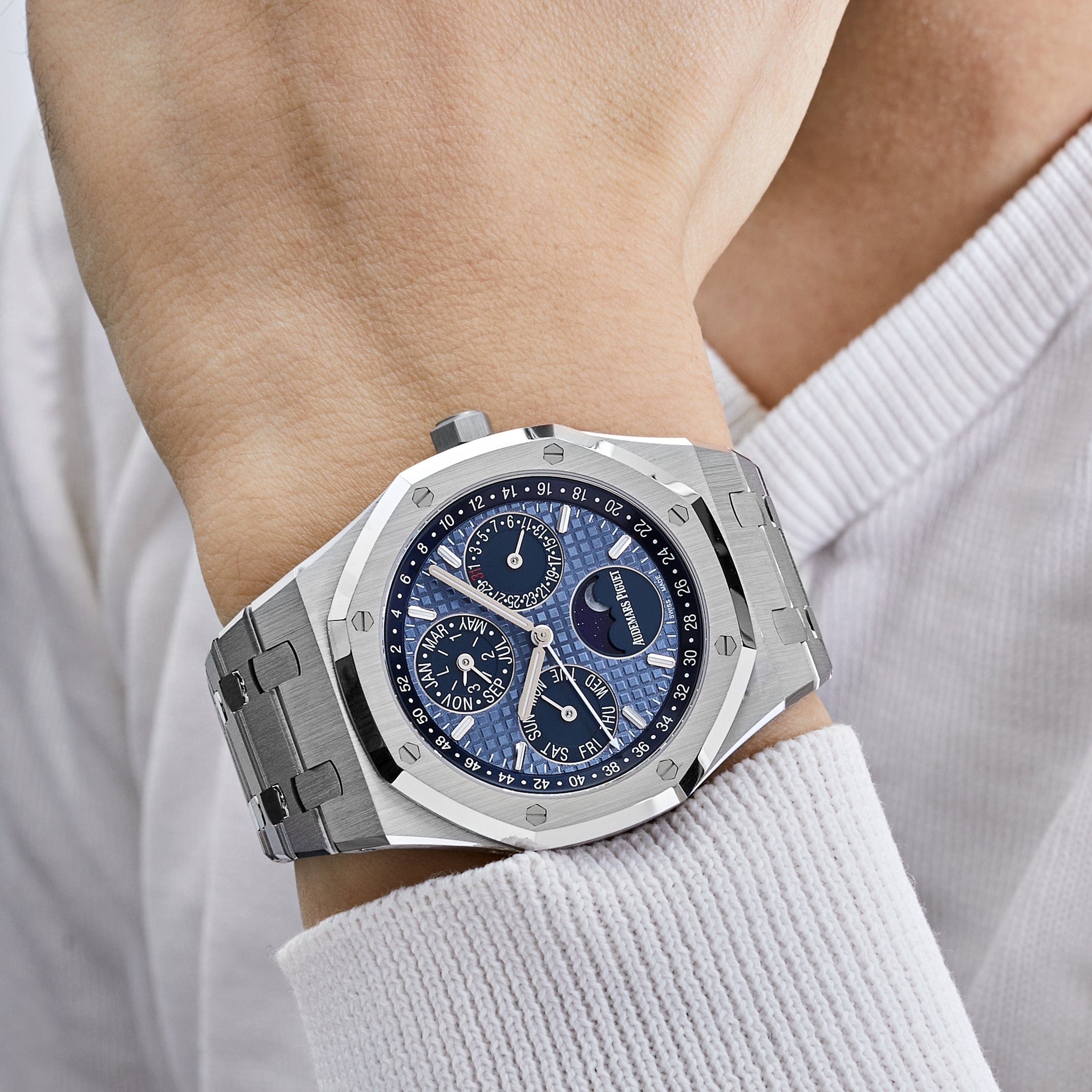 Audemars Piguet Royal Oak Perpetual Calendar 26574ST.OO.1220ST.03 Stainless Steel Blue Dial view 2