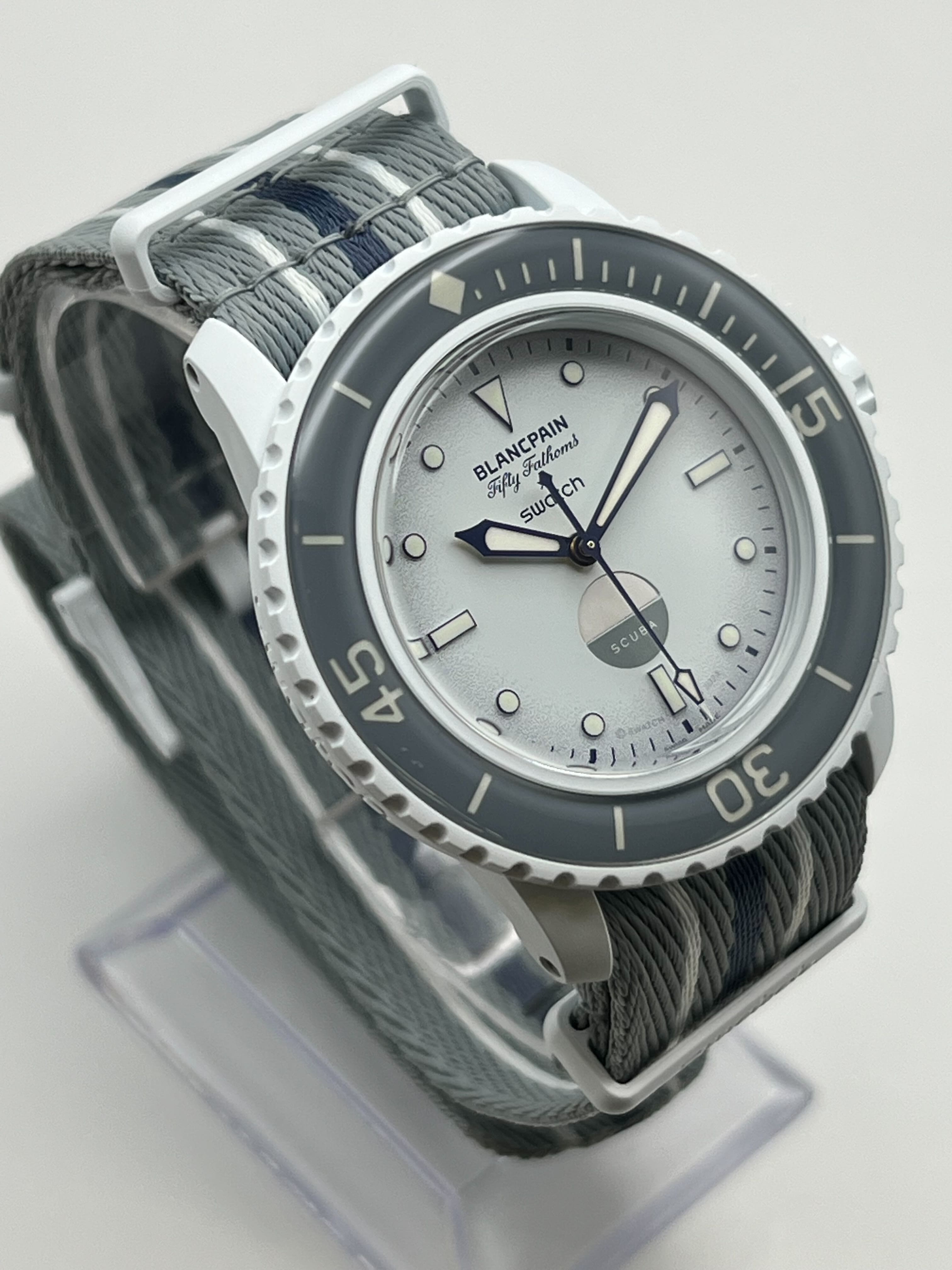 Blancpain x Swatch Scuba Fifty Fathoms Collection Antarctic Ocean SO35S100 view 3