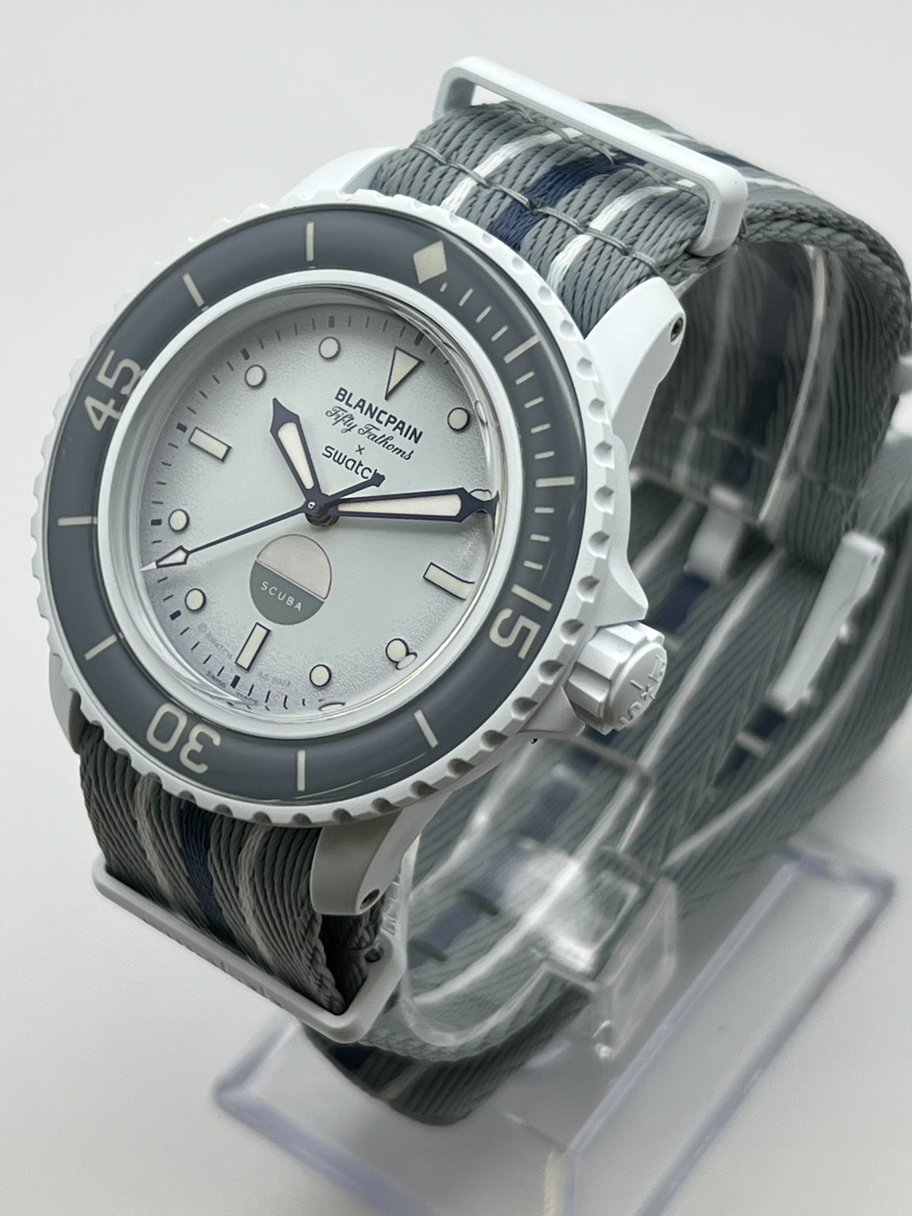 Blancpain x Swatch Scuba Fifty Fathoms Collection Antarctic Ocean SO35S100 view 5