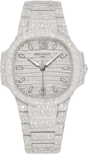 Patek Philippe Nautilus 35.2mm White Gold Diamond-Paved Dial Diamond Bezel Diamond Bracelet – 7118/1450G-001