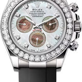 Rolex Cosmograph Daytona 40mm White Gold White MOP Diamond-Set Dial Oysterflex Bracelet Diamond-Set Bezel – 126589RBR