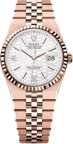 Rolex Land-Dweller 36 Everose Gold Intense White Honeycomb Dial Fluted Bezel Flat Jubilee Bracelet – 127235