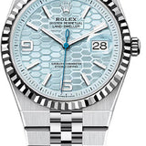 Rolex Land-Dweller 36 Platinum Ice Blue Honeycomb Dial Fluted Bezel Flat Jubilee Bracelet – 127236