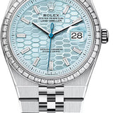 Rolex Land-Dweller 36 Platinum Ice Blue Honeycomb Dial Baguette Diamond Bezel Flat Jubilee Bracelet – 127286TBR