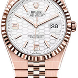 Rolex Land-Dweller 40 Everose Gold Intense White Honeycomb Dial Fluted Bezel Flat Jubilee Bracelet – 127335