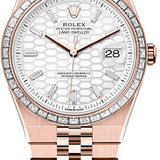 Rolex Land-Dweller 40 Everose Gold Intense White Honeycomb Diamond-Set Dial Baguette Diamond Bezel Flat Jubilee Bracelet – 127385TBR