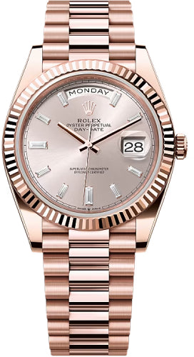 Rolex Day-Date 40 Everose Gold Sundust Diamond-Set Dial Fluted Bezel President Bracelet – 228235SUNDIA