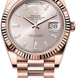 Rolex Day-Date 40 Everose Gold Sundust Diamond-Set Dial Fluted Bezel President Bracelet – 228235SUNDIA
