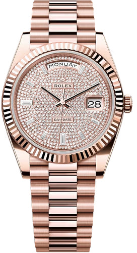 Rolex Day-Date 40 Everose Gold Diamond-Paved Dial Fluted Bezel President Bracelet – 228235DPAV
