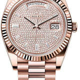 Rolex Day-Date 40 Everose Gold Diamond-Paved Dial Fluted Bezel President Bracelet – 228235DPAV