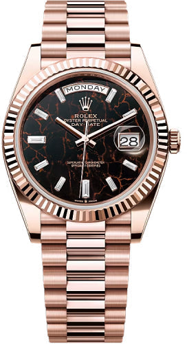 Rolex Day-Date 40 Everose Gold Eisenkiesel Diamond-Set Dial Fluted Bezel President Bracelet – 228235EIDIA
